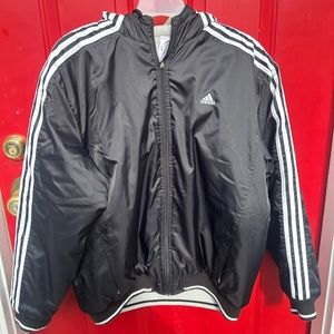 Adidas Reversible Jacket Windbreaker with Hood, Large Black